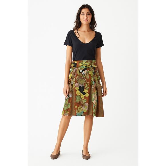 Nanette Lepore Women's Silk Floral Flowy Skirt Copper Brown Earthy Boho Size 2 - Picture 1 of 11